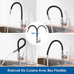 AURALUM MAX Robinet Cuisine Noir,Mitigeur Cuisine Flexible,2 Modes Pulvérisation,Rotatif 360°, Robinet Evier Cuisine Avec Perlator Economiseur D'Eau