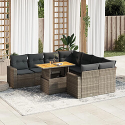 vidaXL Salon de jardin 9 pcs avec coussins gris résine tressée