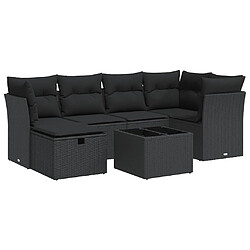 vidaXL Salon de jardin 7 pcs avec coussins noir résine tressée