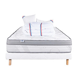 LUXURY LITERIE Ensemble matelas ViscoPlus 160x200 cm + sommier blanc ep 13cm + 2 oreillers + couette