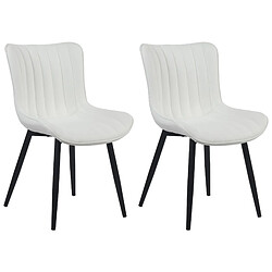 Decoshop26 Lot de 2 chaises de salle à manger coutures décoratives verticales avec pieds en métal noir assise en PVC blanc 10_0001733