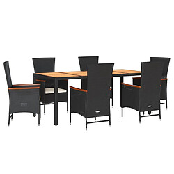 vidaXL Ensemble à manger de jardin coussins 7pcs Noir Résine tressée