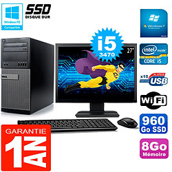 PC Tour DELL 7010 Ecran 27" Core I5-3470 RAM 8Go Disque 960 Go SSD Wifi W7 - Occasion