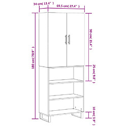 vidaXL Buffet haut Blanc 69,5x34x180 cm Bois d'ingénierie pas cher