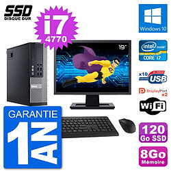 PC Dell 9020 SFF Ecran 19" Intel Core i7-4770 RAM 8Go SSD 120Go Windows 10 Wifi - Occasion