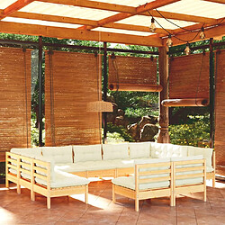 Maison Chic Salon de jardin 11pcs + coussins - Mobilier/Meubles de jardin - Table et chaises d'extérieur crème Bois de pin massif -MN89653