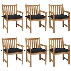 vidaXL Chaises de jardin lot de 6 et coussins noir Bois de teck solide