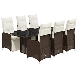 vidaXL Ensemble de bistro de jardin 7 pcs coussins marron poly rotin