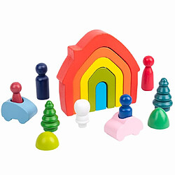 Universal Les derniers bébés en bois arc-en-ciel maison arbre poupée mini empileur blocs jouets arc-en-ciel bar blocs petites tailles incohérentes jeux de table cadeaux | empilement blocs (couleur arc-en-ciel)