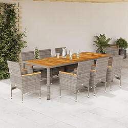 vidaXL Ensemble à manger de jardin et coussins 9 pcs gris rotin acacia