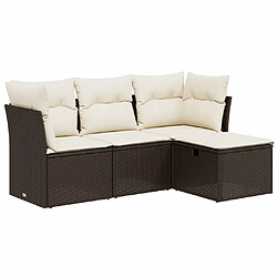 vidaXL Salon de jardin 4 pcs avec coussins marron résine tressée