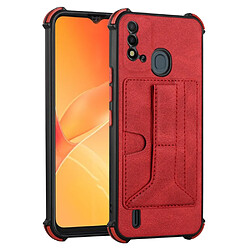 Coque en TPU + PU anti-griffes, anti-choc avec béquille et porte-carte, rouge pour votre Itel P37