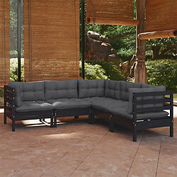 Maison Chic Salon de jardin 5 pcs + coussins - Mobilier/Meubles de jardin - Table et chaises d'extérieur Noir Bois de pin solide -MN41598