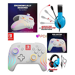 NC CASQUE PC NINTENDO SWITCH ROUGE ET BLEU + Manette SANS FIL Bluetooth SWITCH ZELDA WAVE WHITE SWIT LED RVB Officielle Nintendo