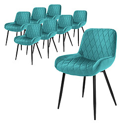 ML-Design Lot 8x chaises de salle à manger bleu pétrole retro velours fauteuil deco salon