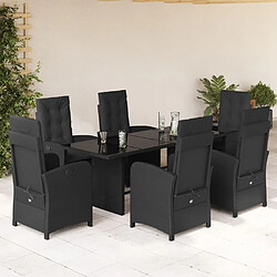 vidaXL Ensemble à manger de jardin coussins 7pcs Noir Résine tressée