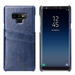 Wewoo Etui en Cuir Fierre Shann Retro Oil en Cuir PU pour Galaxy Note9, avec fentes pour cartes (Bleu)