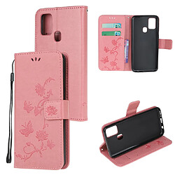 Etui en PU empreinte fleur de papillon avec sangle rose pour votre Samsung Galaxy A21s