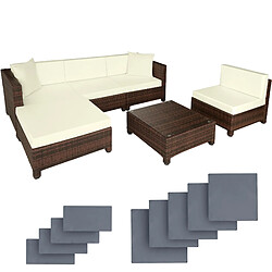 Tectake Salon bas de jardin AMY 5 places rembourrage de 10 de cm avec 2 sets de housses - noir/marron