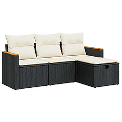 vidaXL Salon de jardin 4 pcs avec coussins noir résine tressée