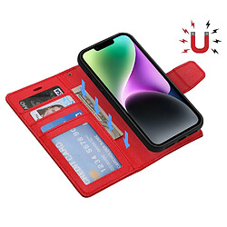 Etui en PU texture litchi, magnétique avec support pour votre iPhone 14 - rouge