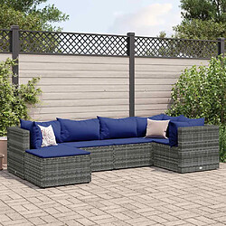 vidaXL Salon de jardin 6 pcs avec coussins Gris Résine tressée