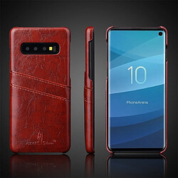 Wewoo Coque Rigide Etui en cuir Fierre Shann Retro Oil cire PU pour Galaxy S10 Plus avec emplacements cartes Marron