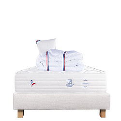 LUXURY LITERIE Ensemble matelas Patriote Mousse 90x190 cm + sommier beige ep20cm + oreiller + couette