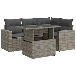 vidaXL Salon de jardin 5 pcs avec coussins gris résine tressée