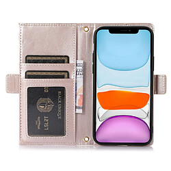 Etui en PU texture litchi avec support, pochette à fermeture éclair et sangle pour votre iPhone 11 6.1 pouces - abricot