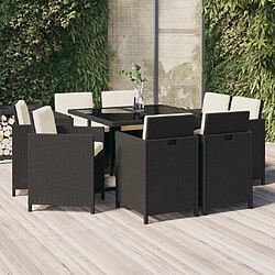 vidaXL Ensemble à manger de jardin coussins 9pcs Résine tressée Noir