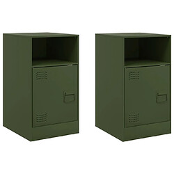 vidaXL Tables de chevet 2 pcs vert olive 34,5x39x62 cm acier