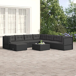 vidaXL Salon de jardin 8 pcs avec coussins noir résine tressée