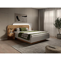 Vente-Unique Lit coffre avec chevets 160 x 200 cm - Avec LEDs - Coloris : Naturel et blanc + Matelas - DESADO