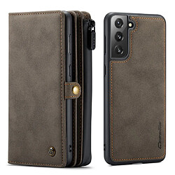 Caseme Etui en PU Surface mate de conception multi-emplacements détachable 2-en-1 marron pour votre Samsung Galaxy S21 FE