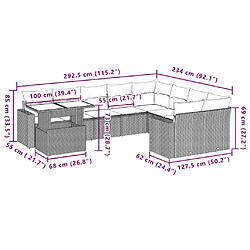Acheter vidaXL Salon de jardin 10 pcs avec coussins noir résine tressée