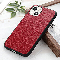 Coque en TPU + cuir véritable texture litchi rouge pour votre Apple iPhone 13 6.1 pouces