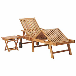 Avis Maison Chic Chaise longue avec table et coussin | Bain de soleil Relax | Transat Bois de teck solide -GKD63446