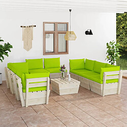 vidaXL Salon de jardin palette 9 pcs avec coussins bois d'épicéa