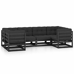 Maison Chic Salon de jardin 6 pcs + coussins - Mobilier/Meubles de jardin - Table et chaises d'extérieur Noir Bois de pin massif -MN20326