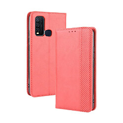 Etui en PU style vintage avec support rouge pour votre Vivo Y50/Y30