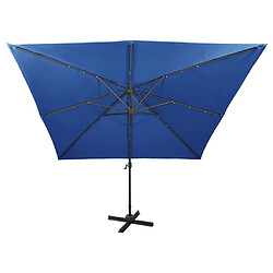 Helloshop26 Parasol meuble de jardin déporté avec mât et lumières led 300 cm bleu azur 02_0008520 pas cher