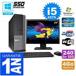 PC DELL 3020 SFF Core I5-4570 Ram 4Go Disque 240 Go SSD Wifi W7 Ecran 22" - Occasion