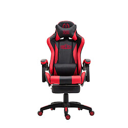 Decoshop26 Fauteuil de bureau repose-pieds télescopique design sportif gamer en PVC noir / rouge et plastique 10_0002504