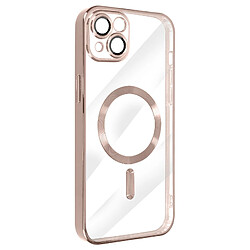 Avizar Coque MagSafe pour iPhone 13 Silicone Protection Caméra Contour Chromé Rose Gold