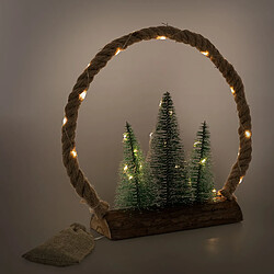 Ecd Germany LED Couronne de jute avec sapins décoration lumineuse de Noël minuterie 30 LEDs pas cher