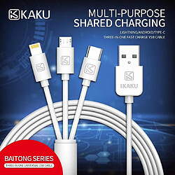 Avis iKaku KSC-078 Câble de chargement 3en1 Type-C / Lightning / Micro USB 1m Blanc