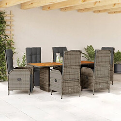 Maison Chic Ensemble à manger d'extérieur 7 pcs avec coussins,Salon de jardin,Mobilier de jardin gris rotin -GKD386235