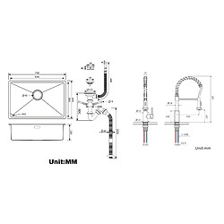 Auralum MAX Évier Cuisine 1 Bac 70*44*19CM,à Encastrer/Fleur/Sous-Plan,avec Siphon/Trop-Plein+Robinet Cuisine Ressort avec Douchette Extensible,2 Modes,Brossé pas cher