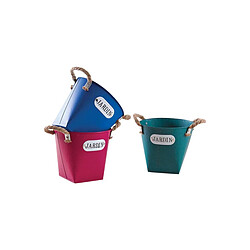 Aubry Gaspard Cache pot en métal coloré 19 cm Jardin (Lot de 3).